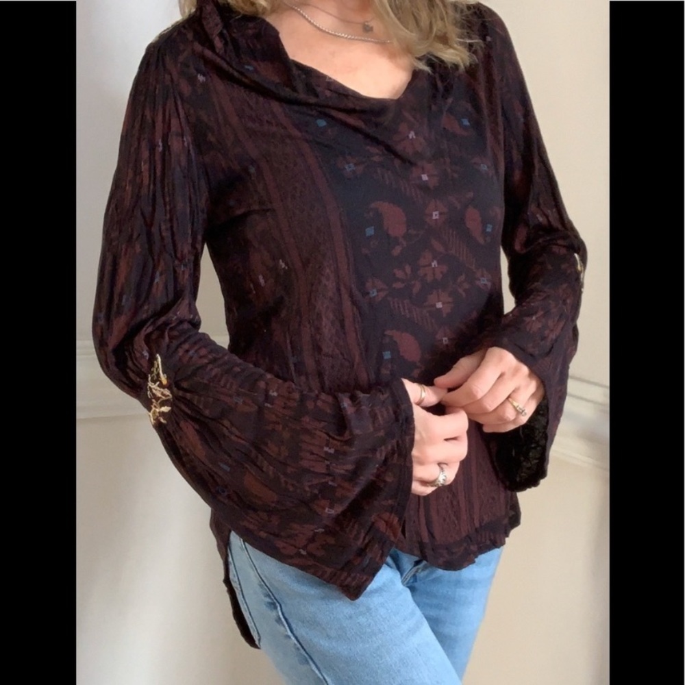 Lucky Brand Boho Embroidered Peasant Blouse Top